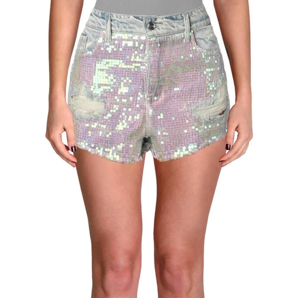 NWT SUNSET & SPRING SEQUINED DISTRESSED DENIM SHORTS - sz 28